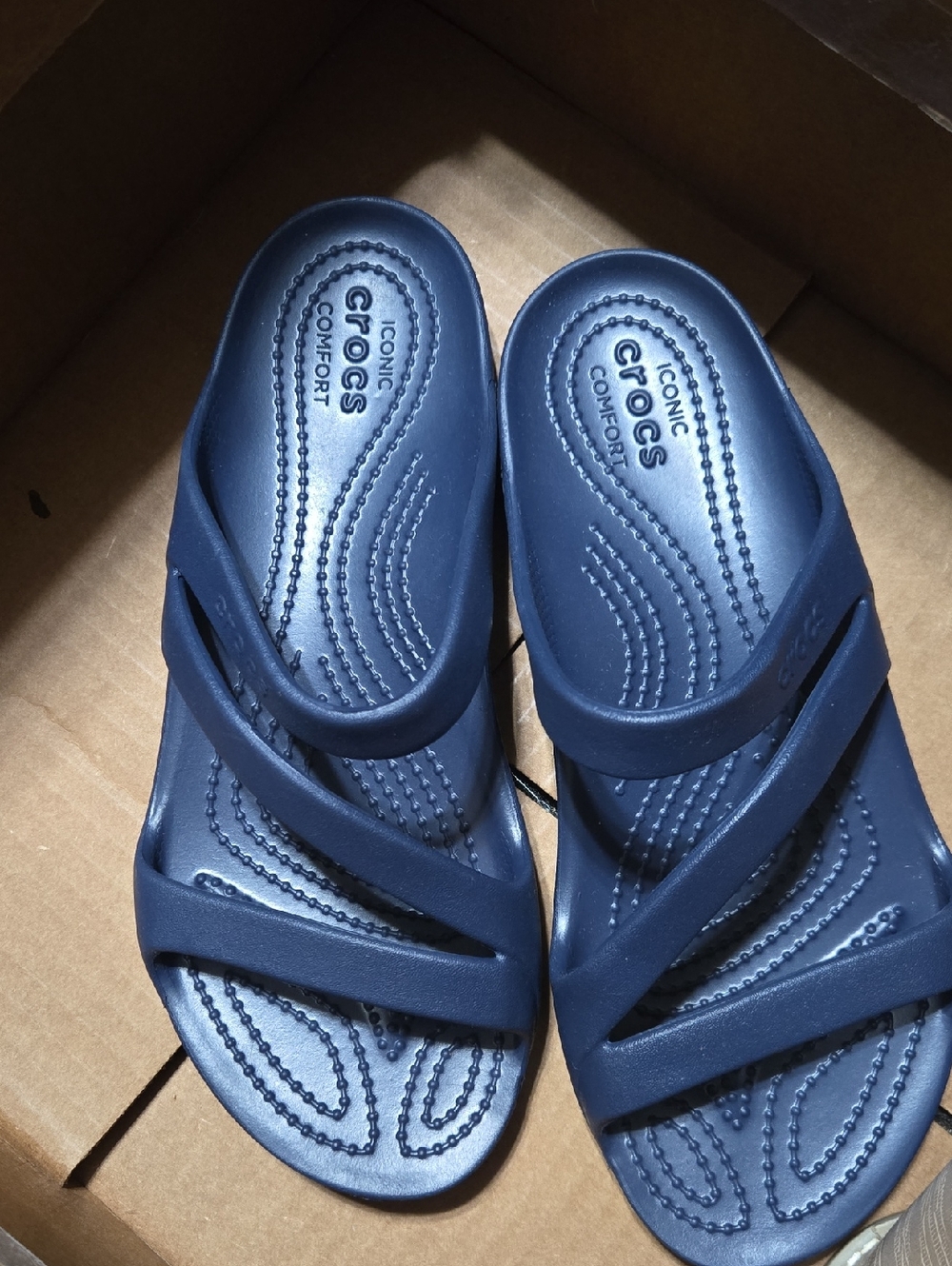 Womens Iconic Crocs Comfort Slip On Sandals in Blue Size 7